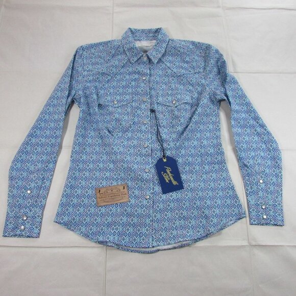 Panhandle Slim Women's Long Sleeve Performance Tech Printed Snap Shirt Aqua - Picture 1 of 3